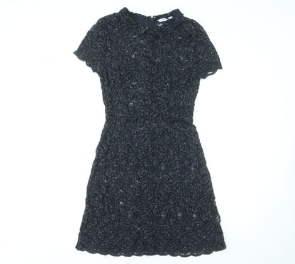 Jack Wills Women's Black Lace Short Sleeve Shift Dress Size 8
