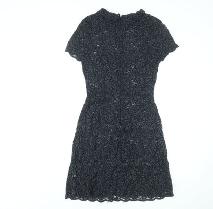 Jack Wills Women's Black Lace Short Sleeve Shift Dress Size 8