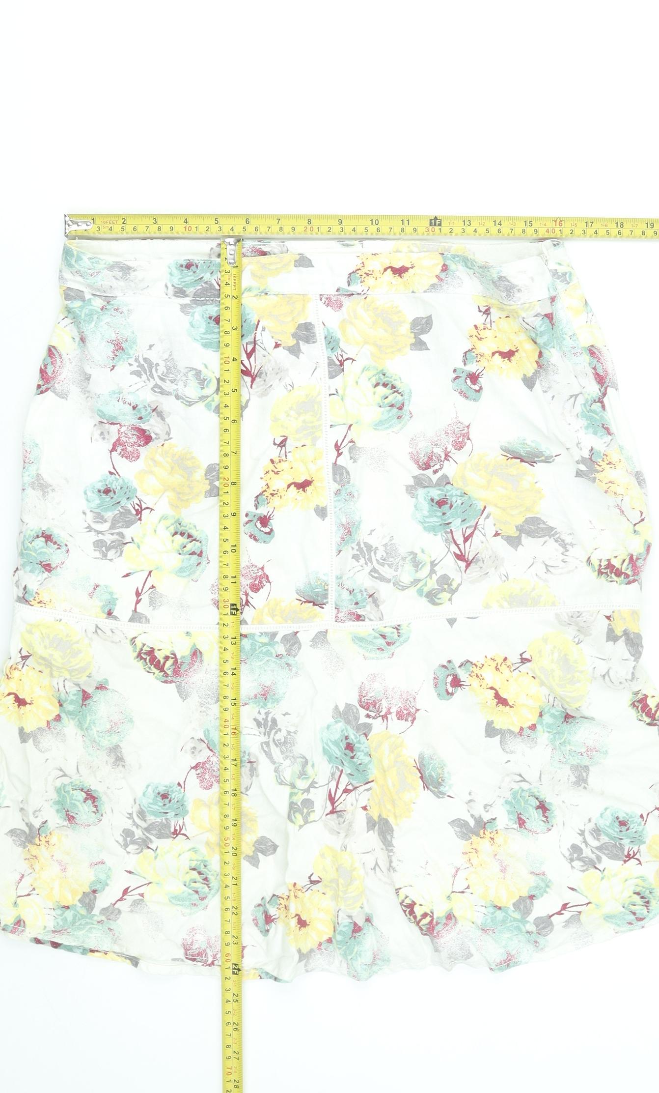 Next Womens Floral A-Line Linen Blend Midi Skirt Size 14 Multicoloured