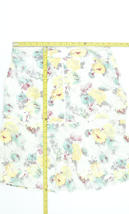 Next Womens Floral A-Line Linen Blend Midi Skirt Size 14 Multicoloured