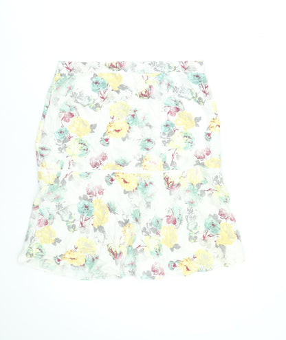 Next Womens Floral A-Line Linen Blend Midi Skirt Size 14 Multicoloured