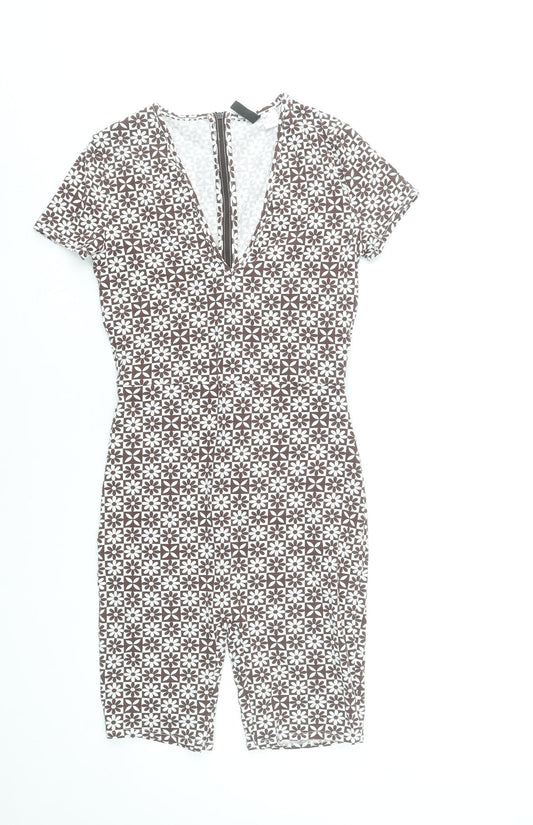 H&M Divided Women’s Brown Floral Stretch Jersey Playsuit Size S