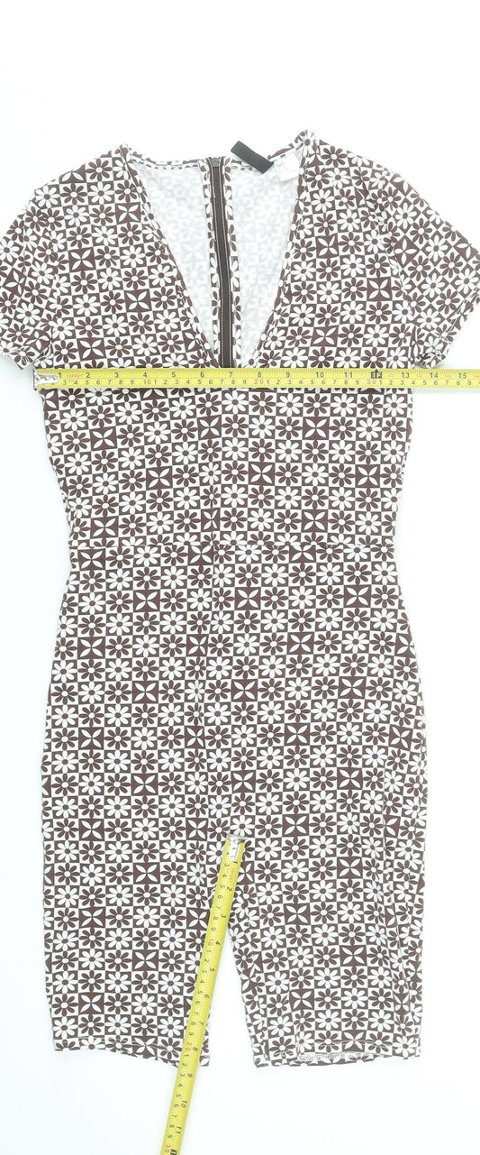 H&M Divided Women’s Brown Floral Stretch Jersey Playsuit Size S