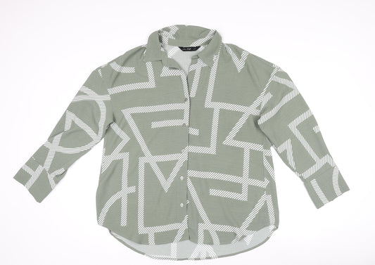 F&F Womens Green Geometric Long Sleeve Button-Up Shirt Size 14