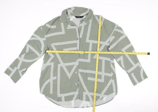 F&F Womens Green Geometric Long Sleeve Button-Up Shirt Size 14