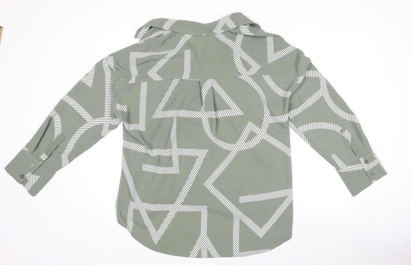 F&F Womens Green Geometric Long Sleeve Button-Up Shirt Size 14