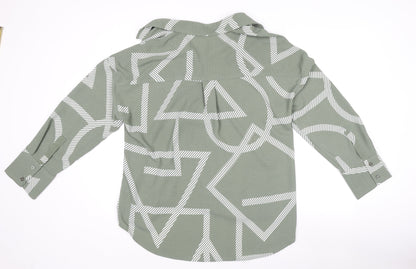F&F Womens Green Geometric Long Sleeve Button-Up Shirt Size 14