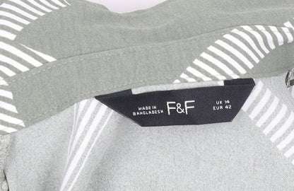 F&F Womens Green Geometric Long Sleeve Button-Up Shirt Size 14