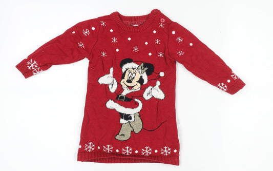 Disney at Primark Girls Red Christmas Knit Jumper 9-12 Months Minnie Mouse
