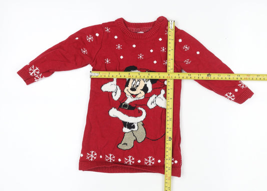 Disney at Primark Girls Red Christmas Knit Jumper 9-12 Months Minnie Mouse