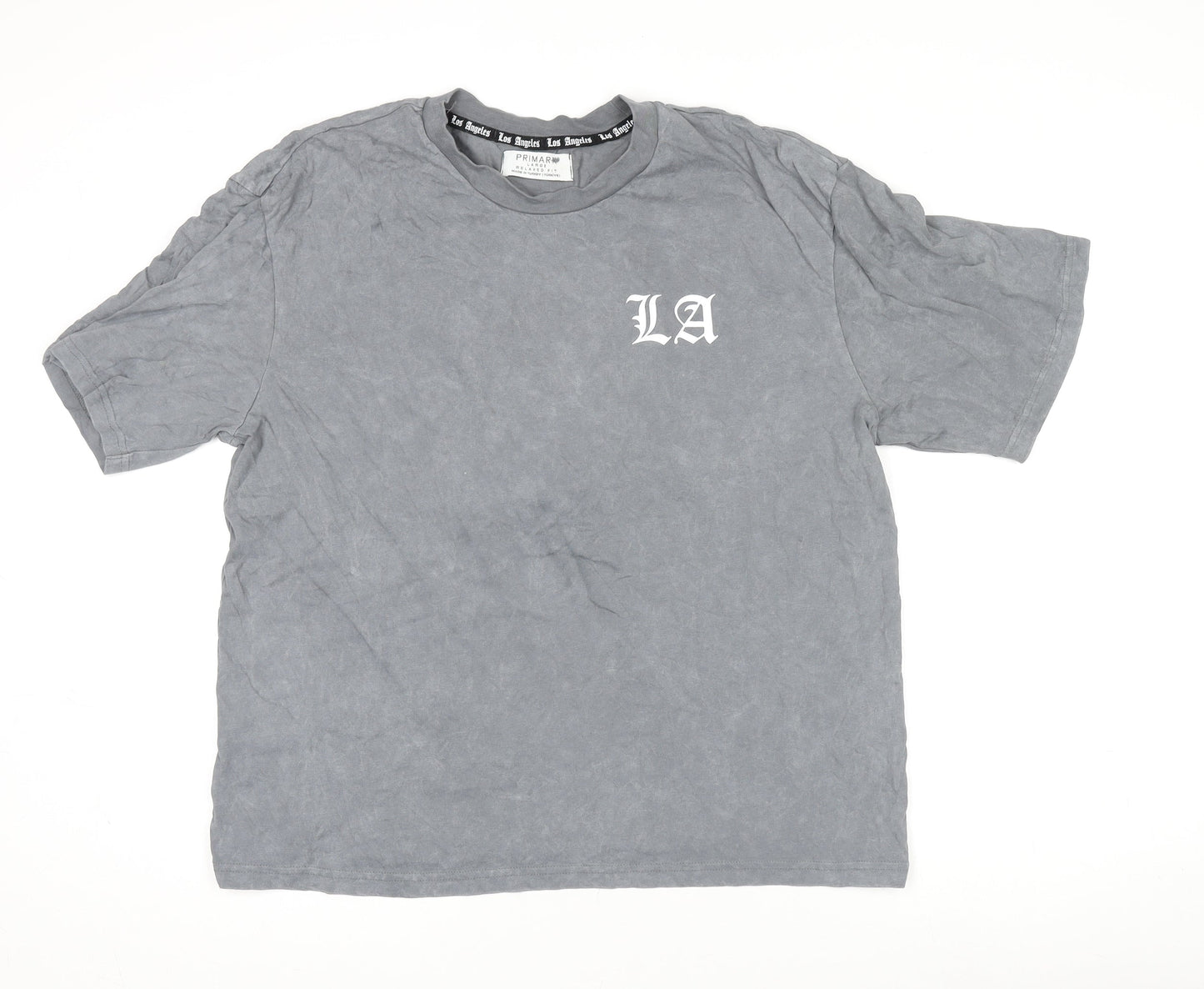 Primark Men’s Grey LA Graphic Relaxed Fit Cotton T-Shirt Size L
