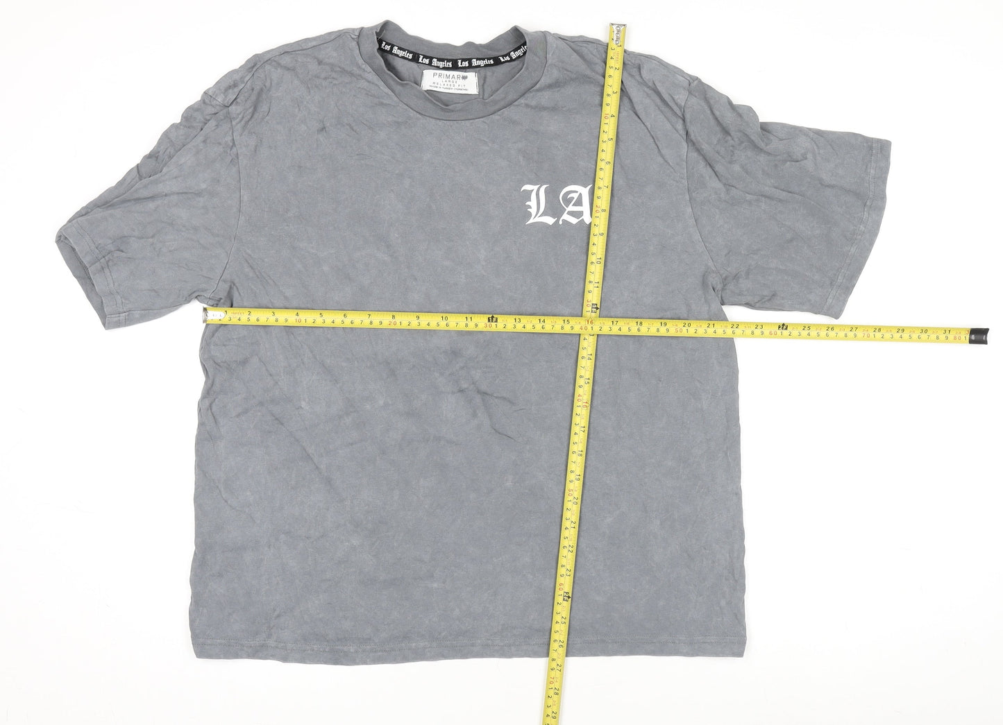 Primark Men’s Grey LA Graphic Relaxed Fit Cotton T-Shirt Size L