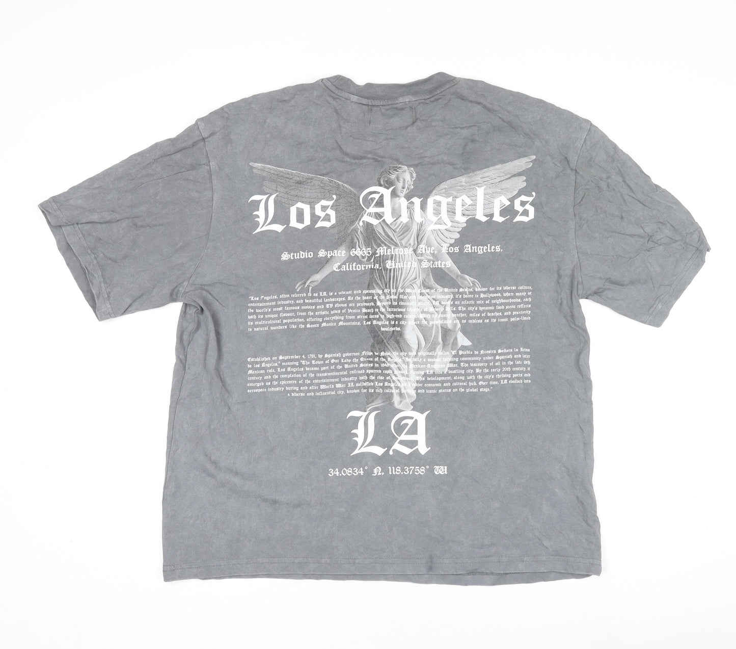 Primark Men’s Grey LA Graphic Relaxed Fit Cotton T-Shirt Size L