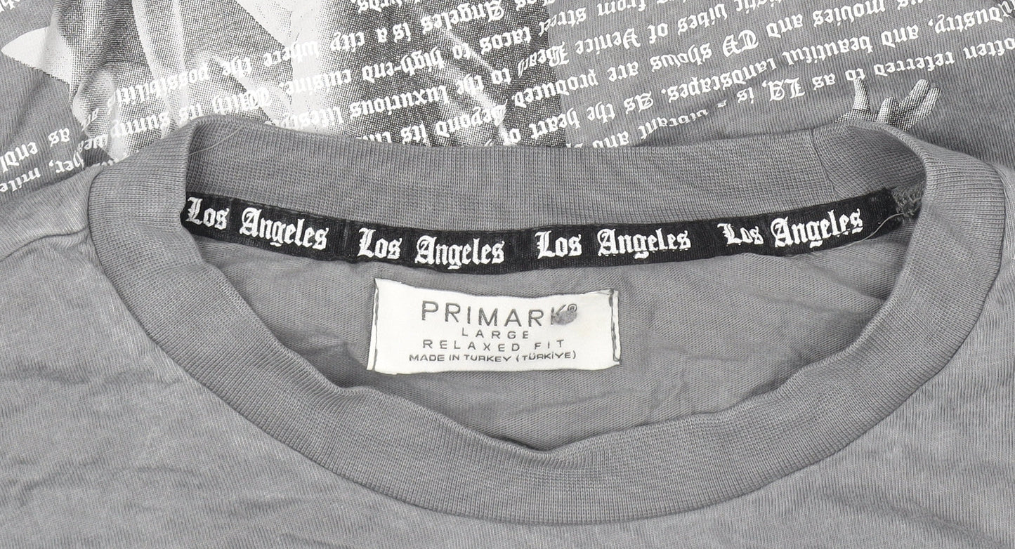 Primark Men’s Grey LA Graphic Relaxed Fit Cotton T-Shirt Size L