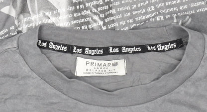 Primark Men’s Grey LA Graphic Relaxed Fit Cotton T-Shirt Size L