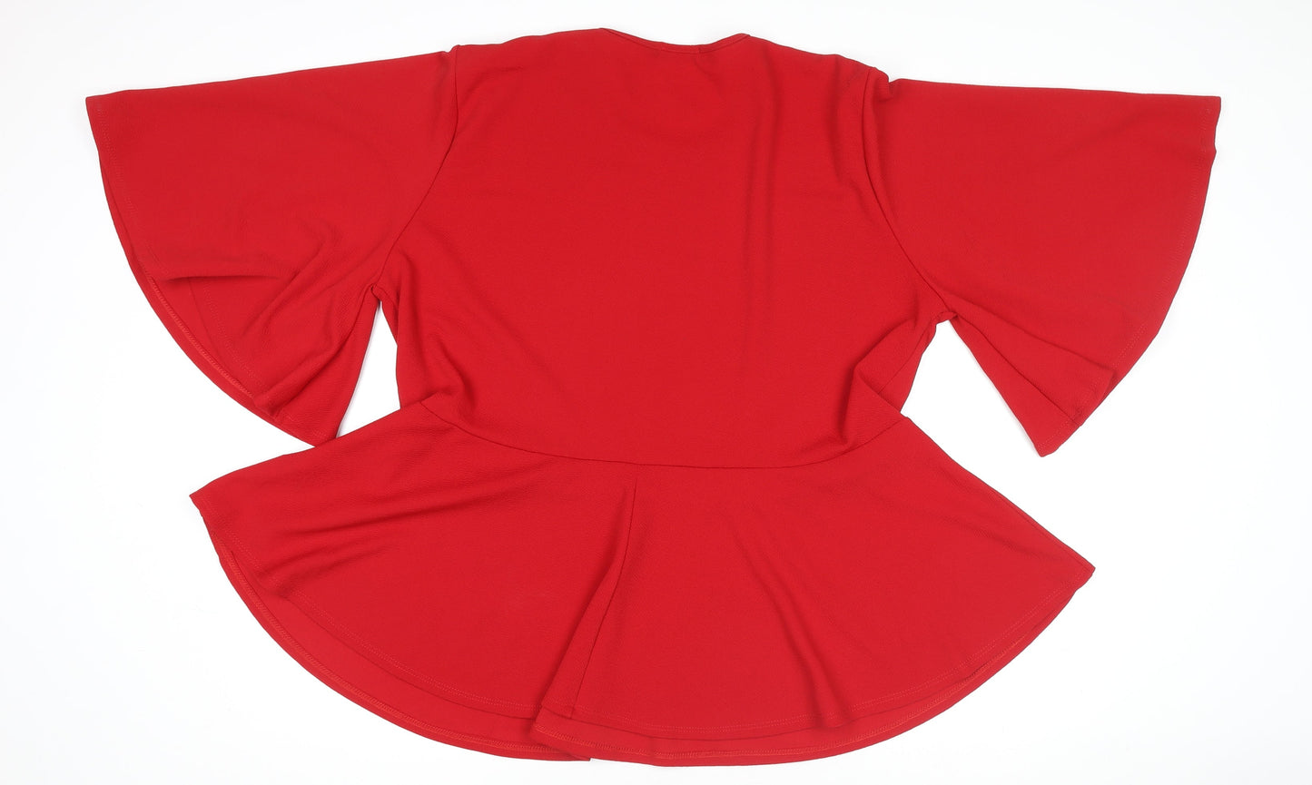 Boohoo Women's Red Peplum Tunic Top Size 26 Flared Sleeve Blouse