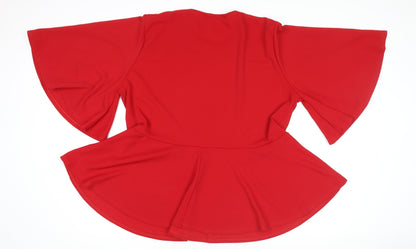 Boohoo Women's Red Peplum Tunic Top Size 26 Flared Sleeve Blouse