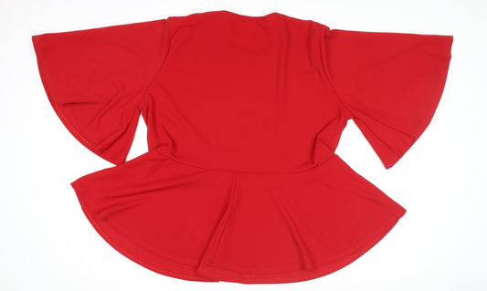 Boohoo Women's Red Peplum Tunic Top Size 26 Flared Sleeve Blouse