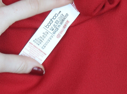 Boohoo Women's Red Peplum Tunic Top Size 26 Flared Sleeve Blouse