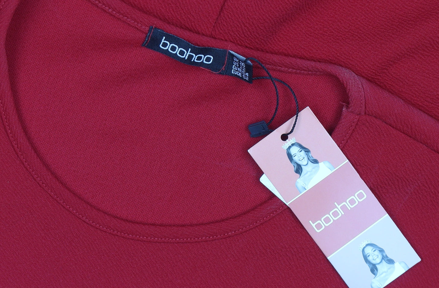 Boohoo Women's Red Peplum Tunic Top Size 26 Flared Sleeve Blouse