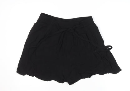 Zara Basic Women’s Black Paperbag Shorts Size L Viscose Drawstring