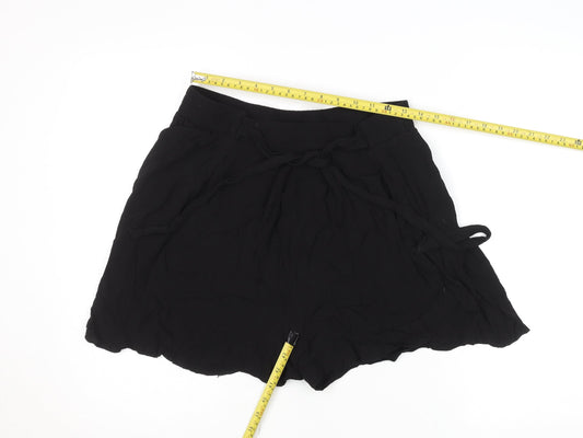 Zara Basic Women’s Black Paperbag Shorts Size L Viscose Drawstring