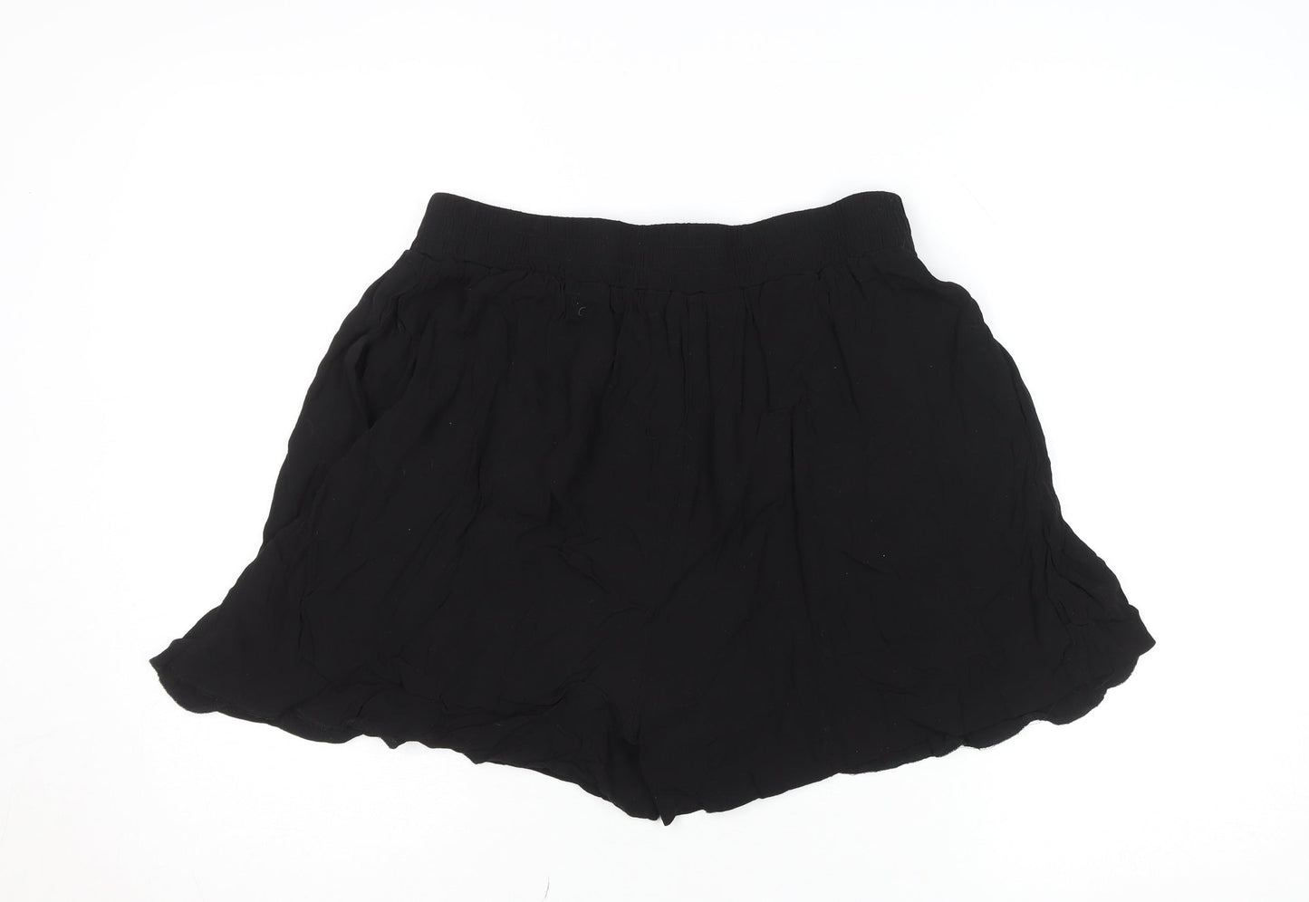 Zara Basic Women’s Black Paperbag Shorts Size L Viscose Drawstring