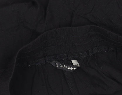 Zara Basic Women’s Black Paperbag Shorts Size L Viscose Drawstring