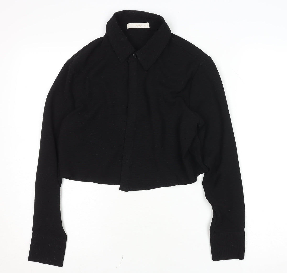 Womens UK Size S Mango Black Cropped Button-Up