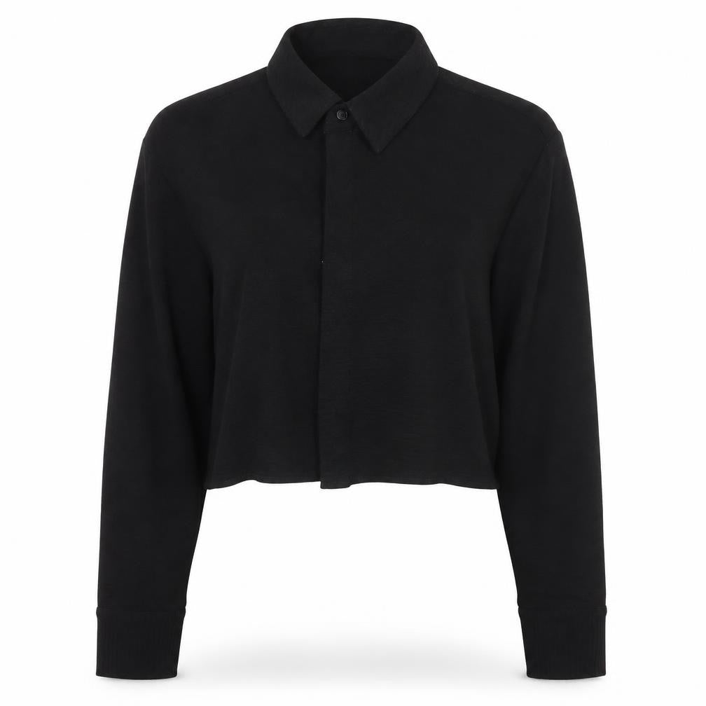 Womens UK Size S Mango Black Cropped Button-Up