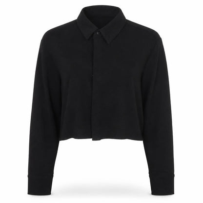 Womens UK Size S Mango Black Cropped Button-Up