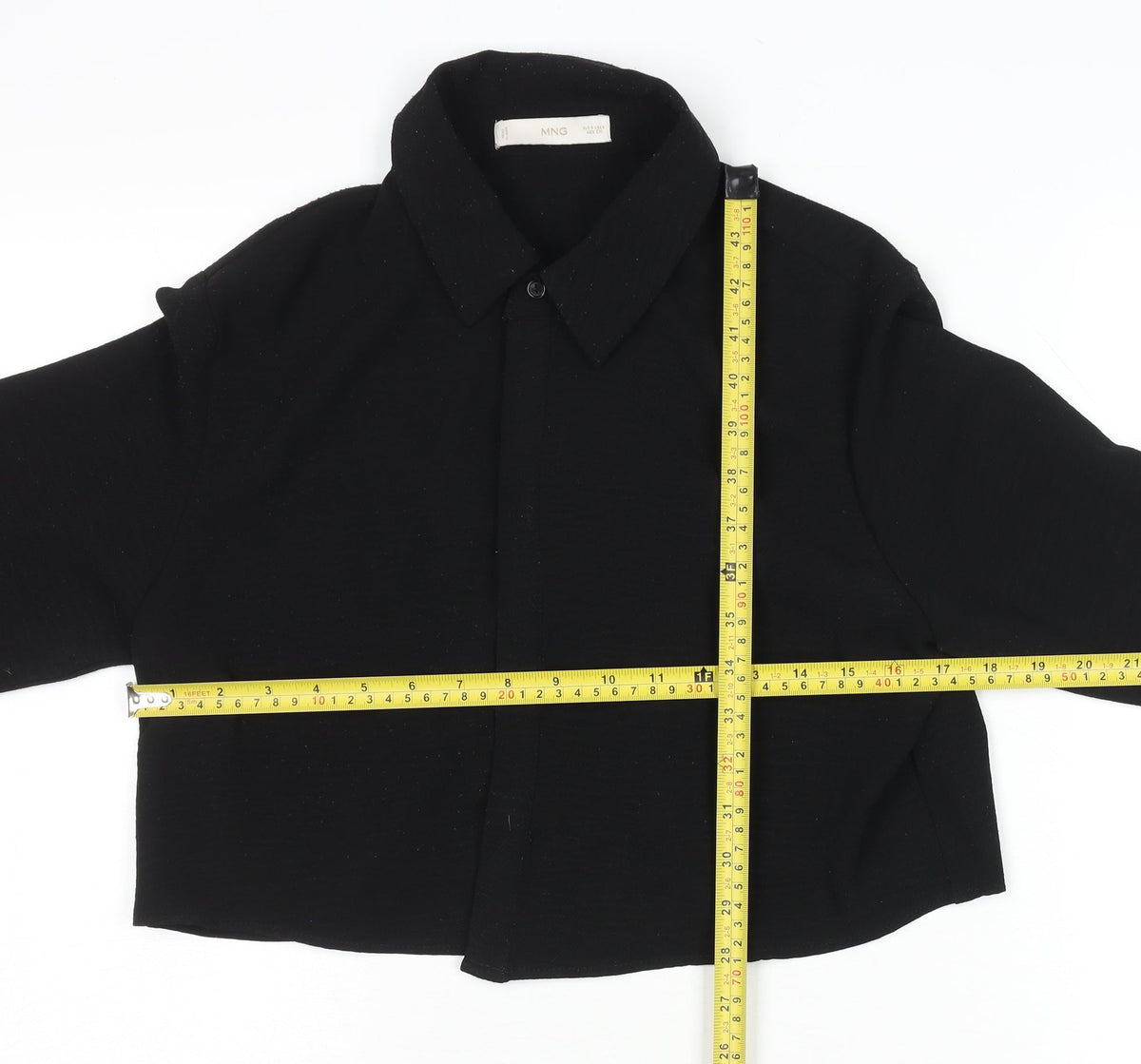 Womens UK Size S Mango Black Cropped Button-Up