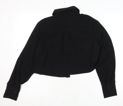 Womens UK Size S Mango Black Cropped Button-Up