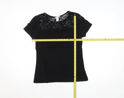 Womens UK Size 12 H&M Black Basic T-Shirt