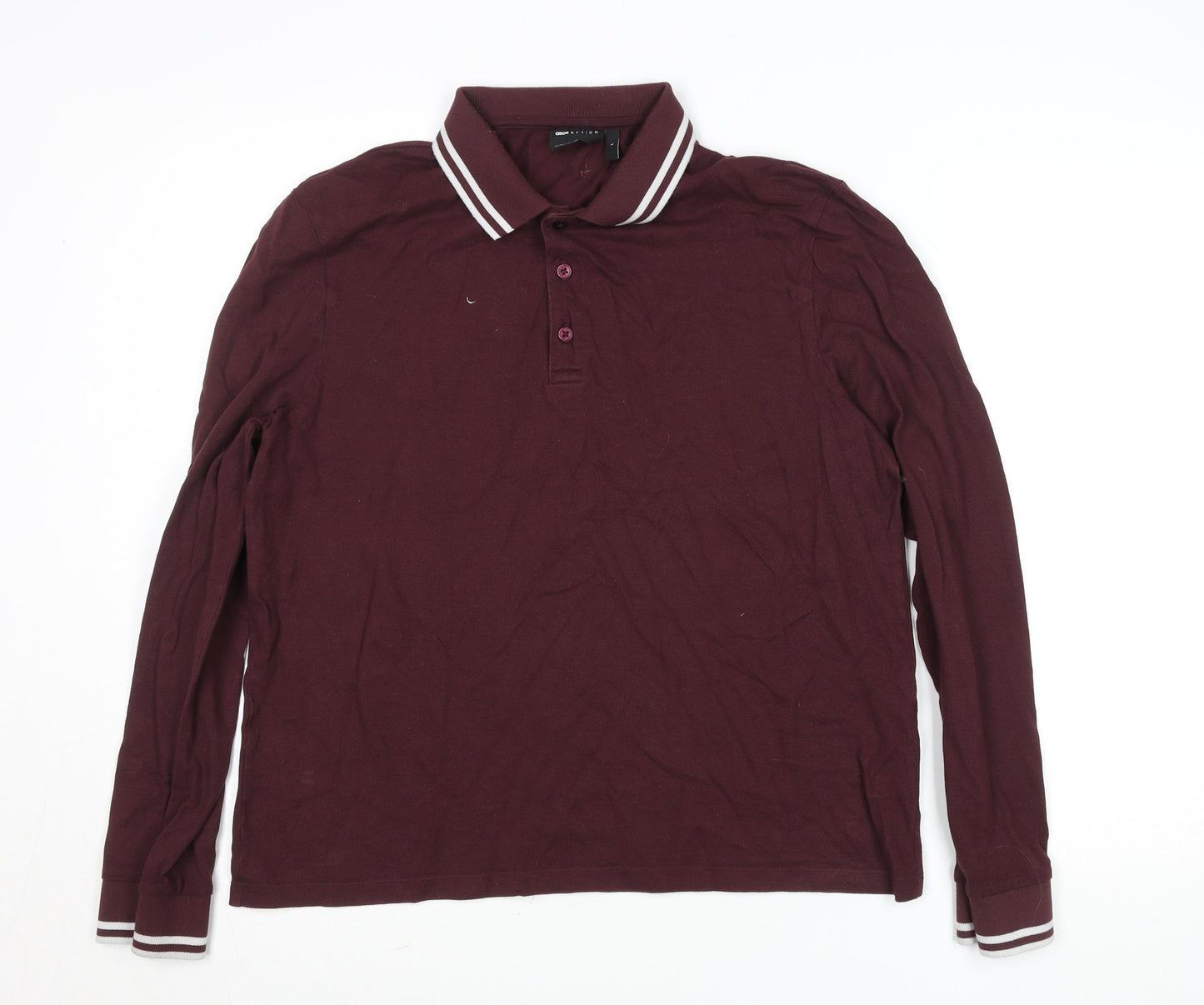 ASOS DESIGN Men’s Burgundy Long Sleeve Polo Shirt L Cotton Blend