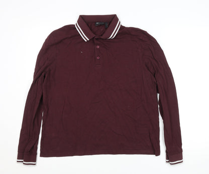 ASOS DESIGN Men’s Burgundy Long Sleeve Polo Shirt L Cotton Blend