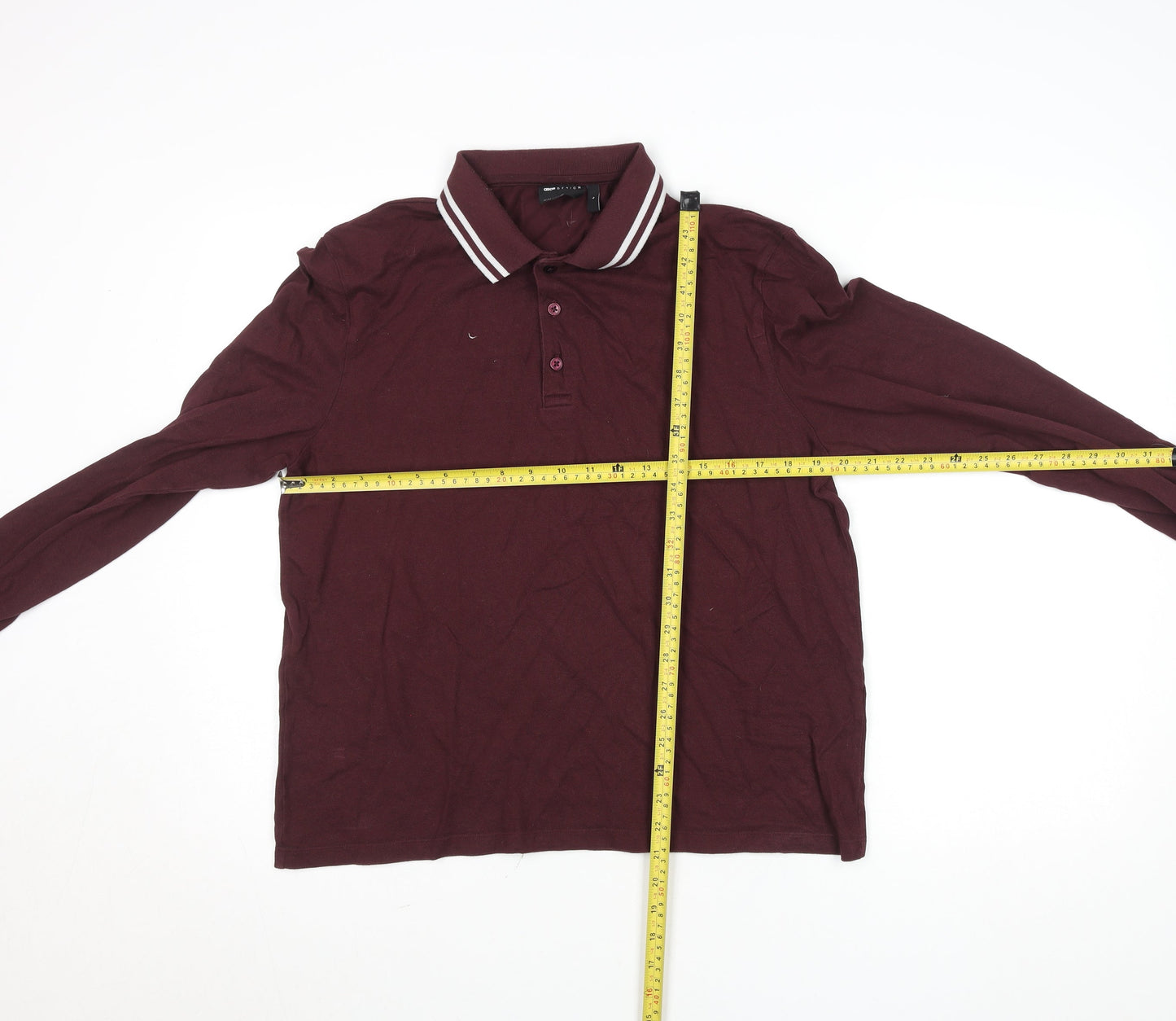 ASOS DESIGN Men’s Burgundy Long Sleeve Polo Shirt L Cotton Blend