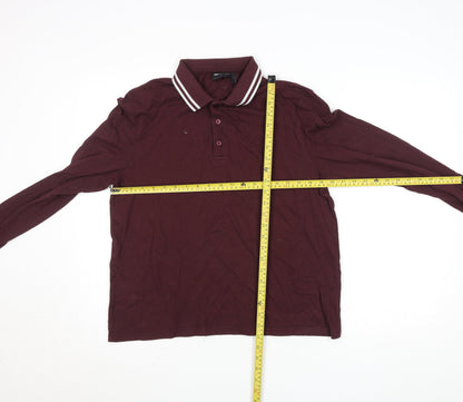 ASOS DESIGN Men’s Burgundy Long Sleeve Polo Shirt L Cotton Blend