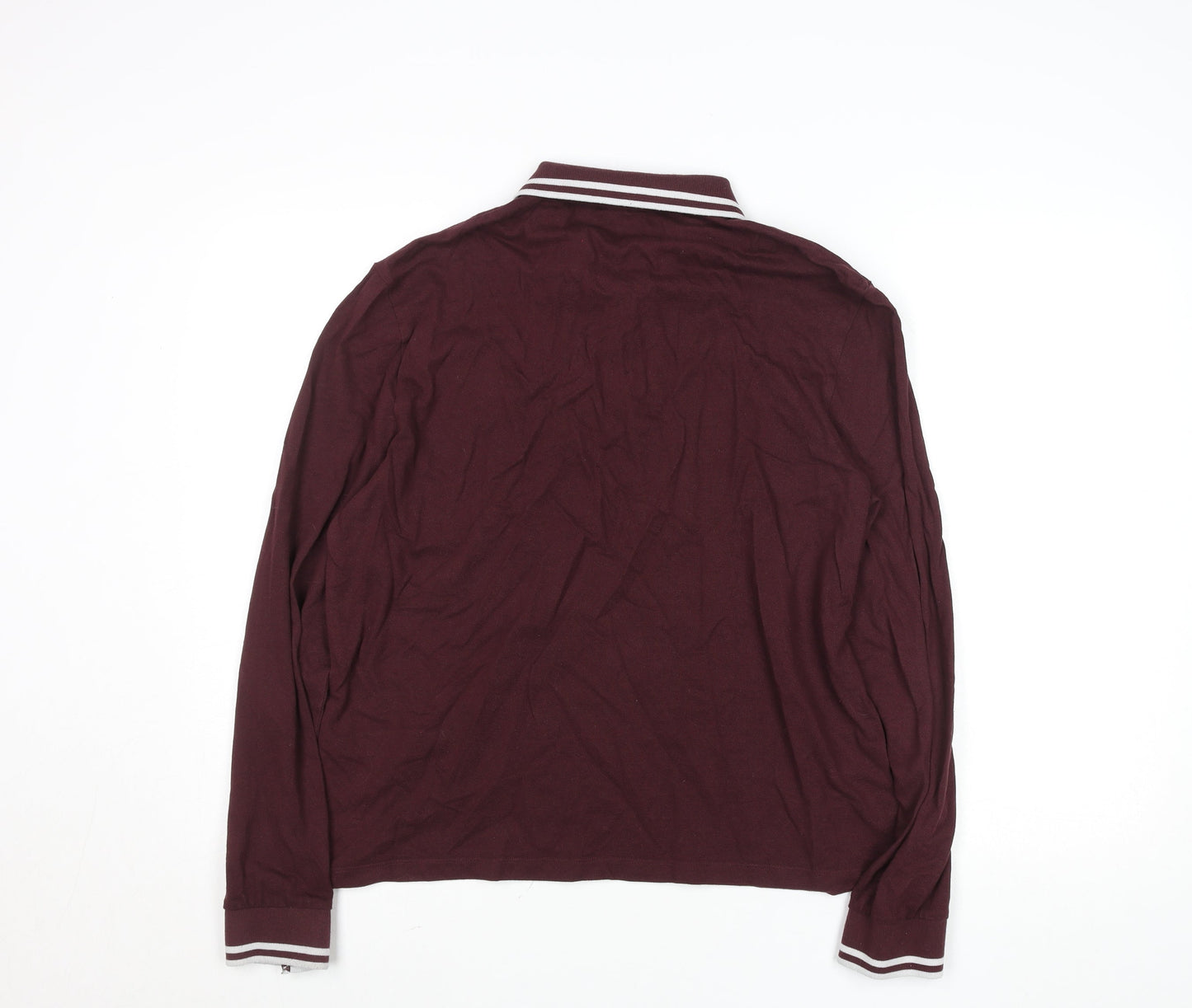 ASOS DESIGN Men’s Burgundy Long Sleeve Polo Shirt L Cotton Blend