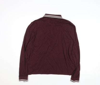 ASOS DESIGN Men’s Burgundy Long Sleeve Polo Shirt L Cotton Blend