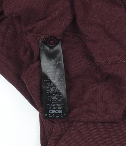 ASOS DESIGN Men’s Burgundy Long Sleeve Polo Shirt L Cotton Blend