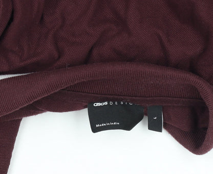 ASOS DESIGN Men’s Burgundy Long Sleeve Polo Shirt L Cotton Blend