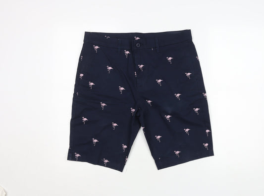 St. Bernard Men’s Blue Flamingo Print Chino Shorts 34in Regular Fit