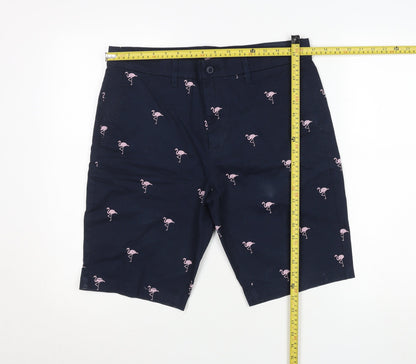 St. Bernard Men’s Blue Flamingo Print Chino Shorts 34in Regular Fit