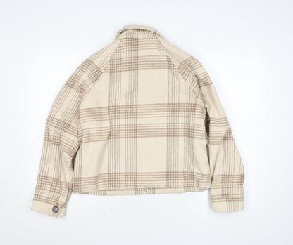 Primark Women Beige Plaid Wool Blend Lined Short Jacket S