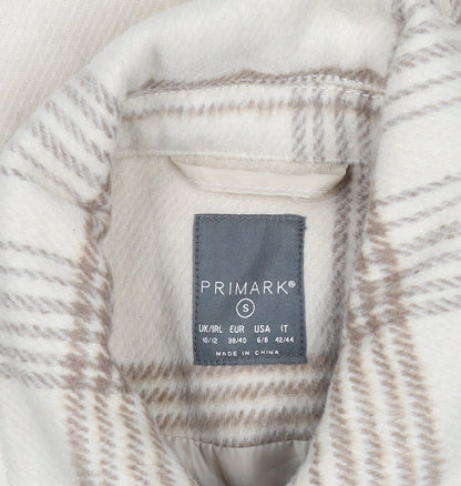 Primark Women Beige Plaid Wool Blend Lined Short Jacket S