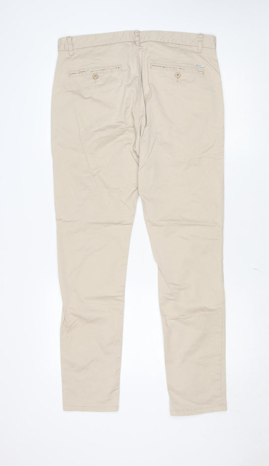 Arvust Men's Beige Slim Fit Chino Trousers Size 34