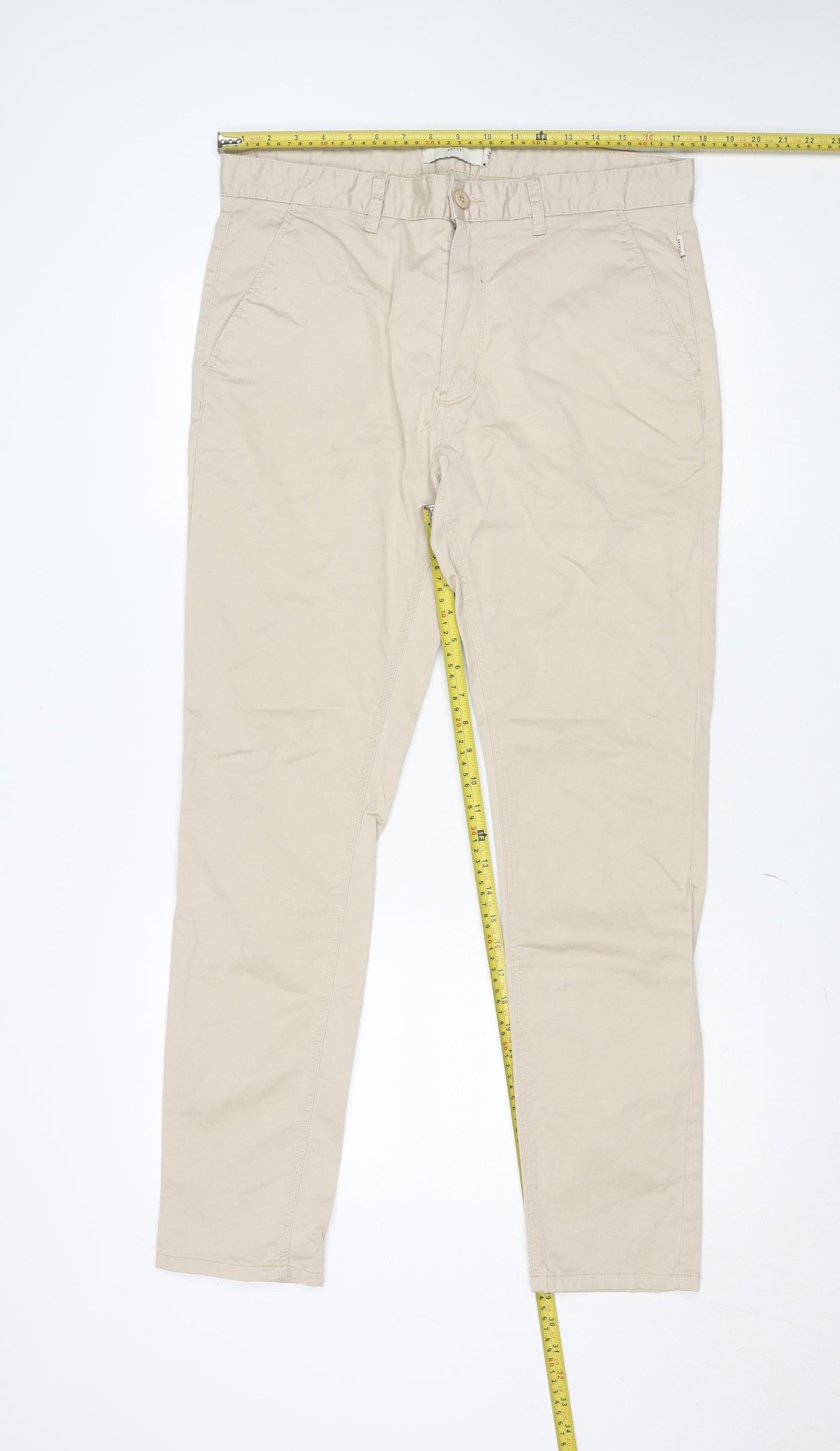 Arvust Men's Beige Slim Fit Chino Trousers Size 34