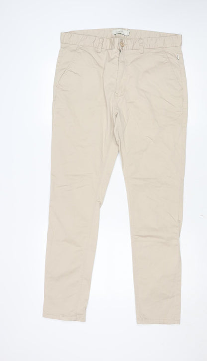 Arvust Men's Beige Slim Fit Chino Trousers Size 34
