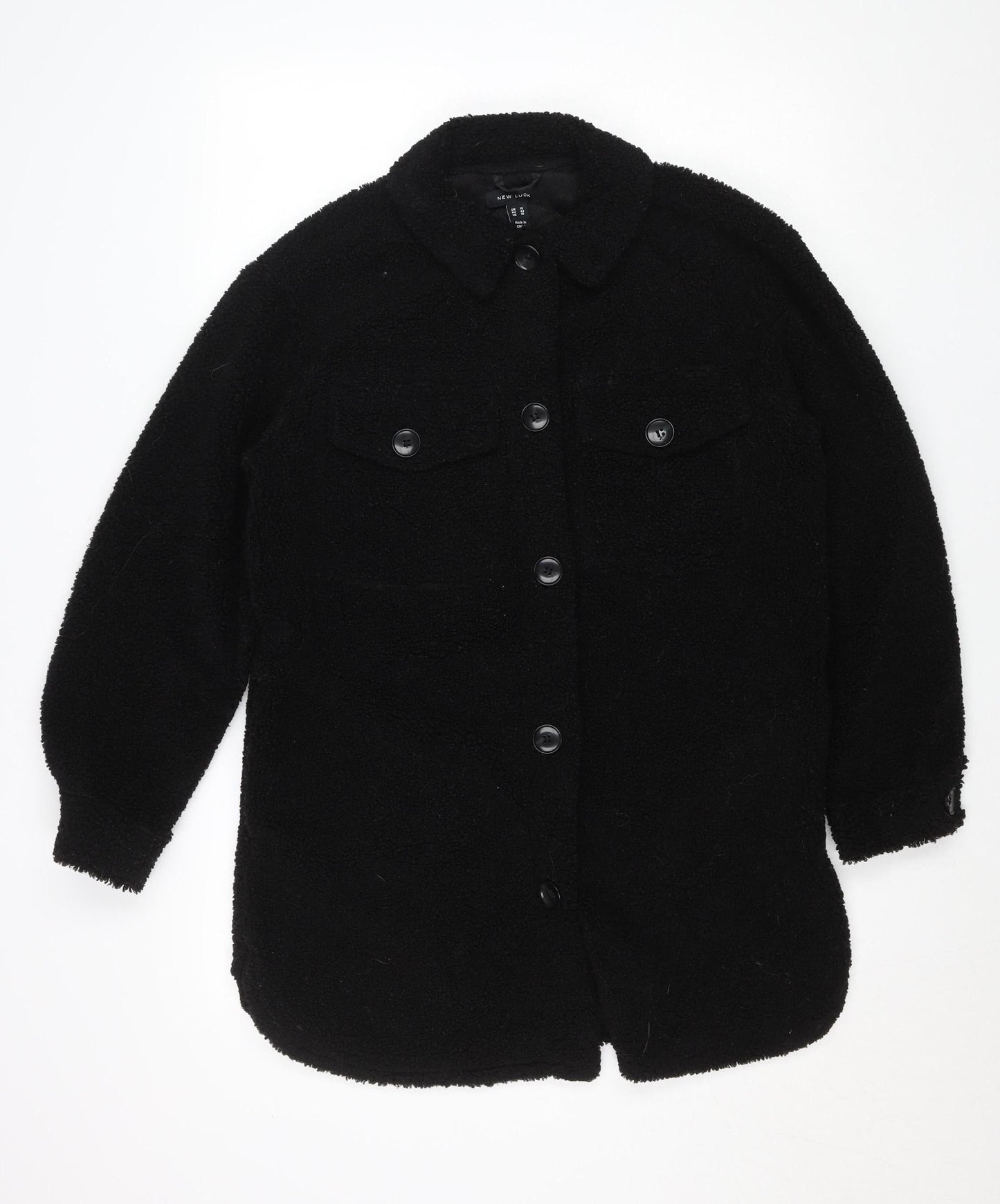 New Look Women's Black Fleece Button Jacket Size 14